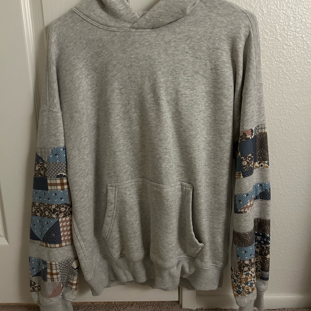Abercrombie & Fitch Gray Hoodie with Blue Patchwork Sleeves